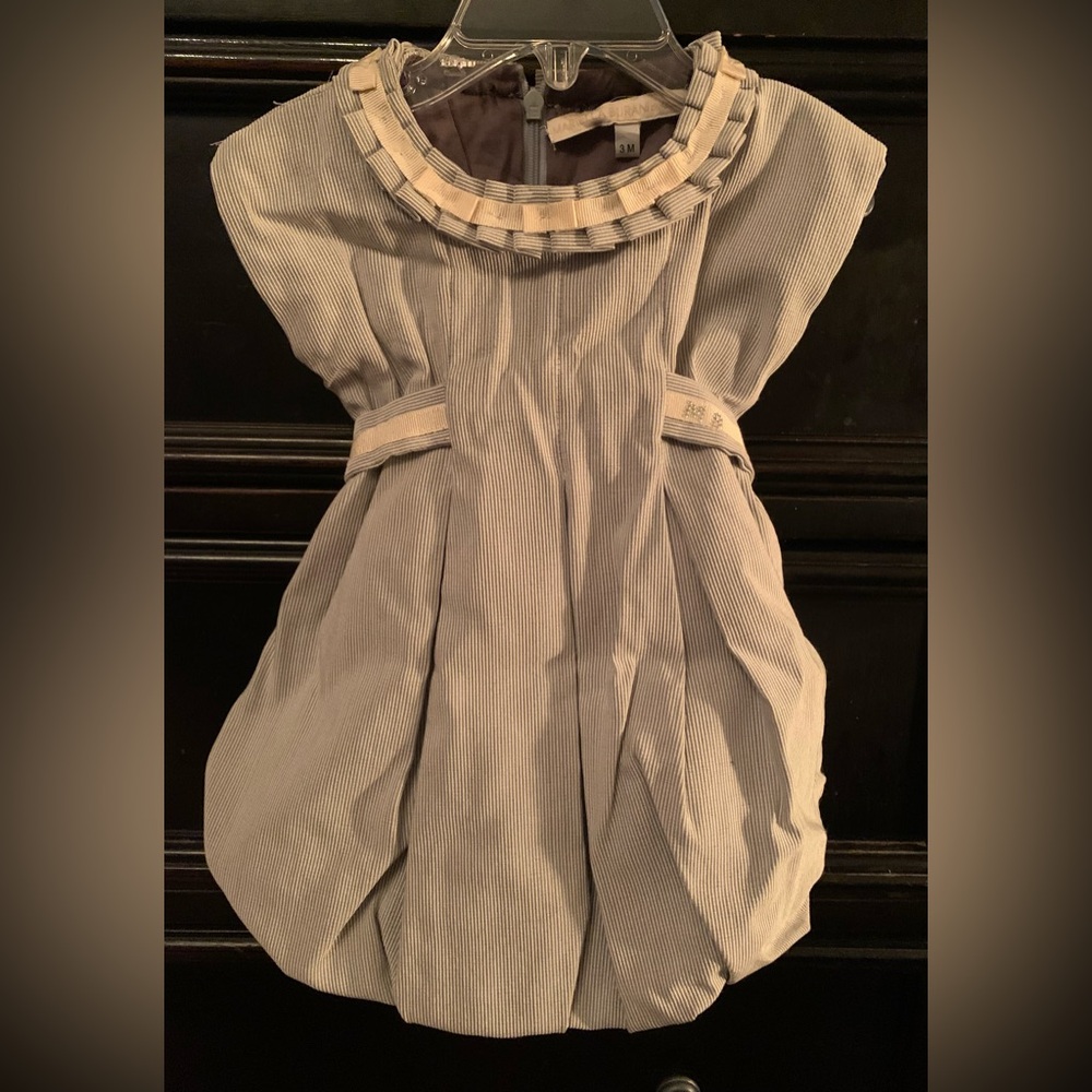 Charming Kids Dress with Ruffled Collar - Navy and White